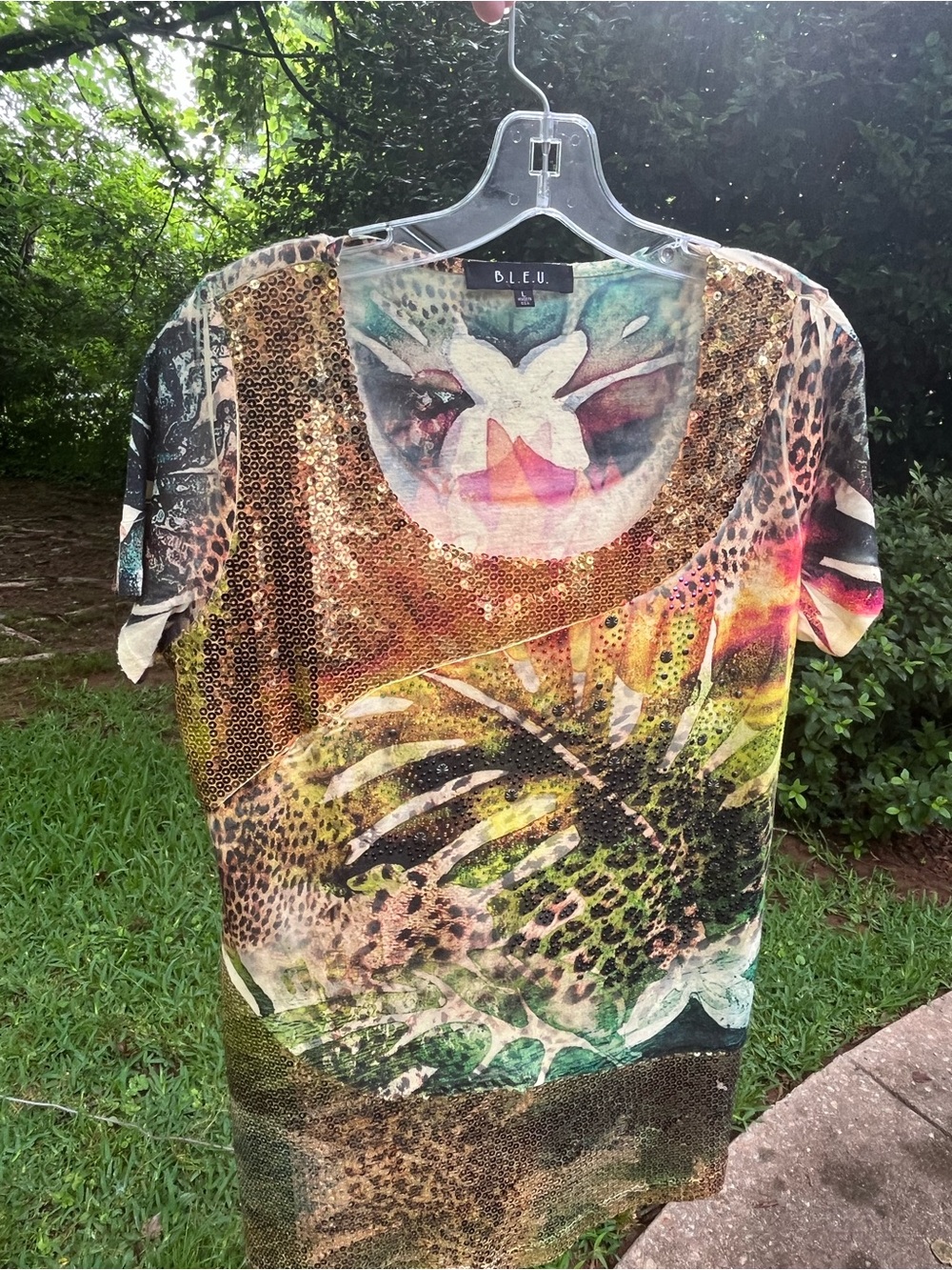 D.LE.U. Multicolor Tropical Sequin Tee